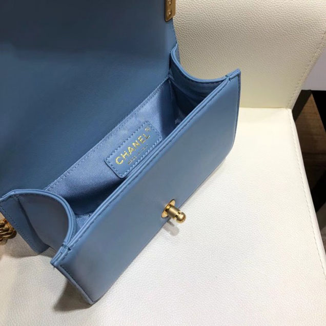 Chanel Small Lambskin Chevron Boy Flap Shoulder Bag Denim Blue with Gold Hardware 2018