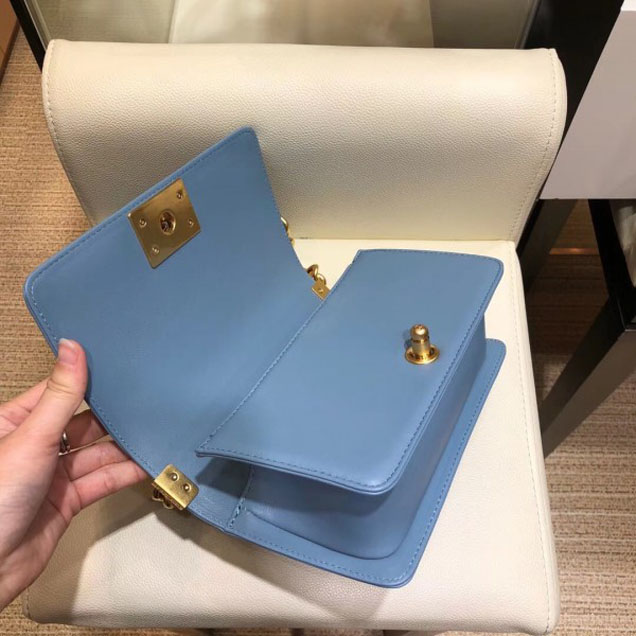 Chanel Small Lambskin Chevron Boy Flap Shoulder Bag Denim Blue with Gold Hardware 2018