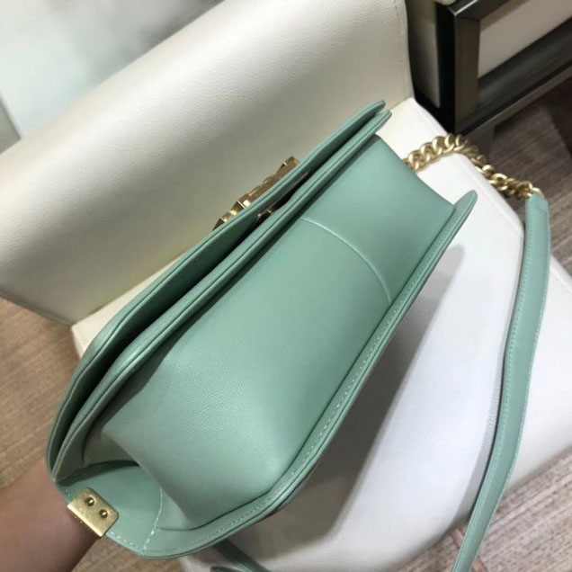 Chanel Medium Lambskin Chevron Boy Flap Shoulder Bag Light Green with Gold Hardware 2018