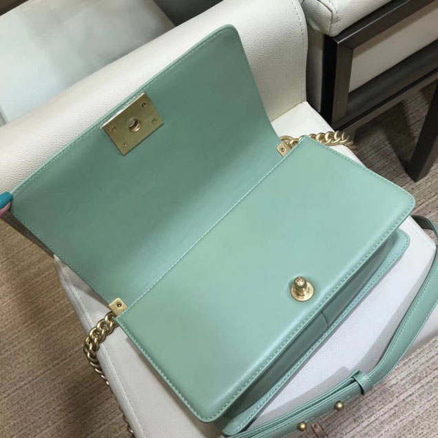Chanel Medium Lambskin Chevron Boy Flap Shoulder Bag Light Green with Gold Hardware 2018