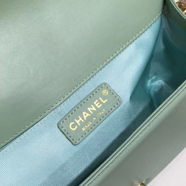 Chanel Medium Lambskin Chevron Boy Flap Shoulder Bag Light Green with Gold Hardware 2018