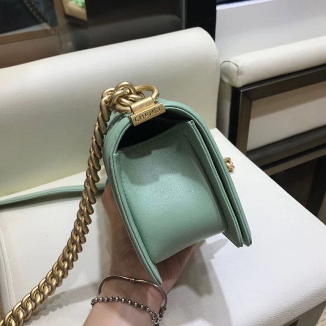 Chanel Small Lambskin Chevron Boy Flap Shoulder Bag Light Green with Gold Hardware 2018