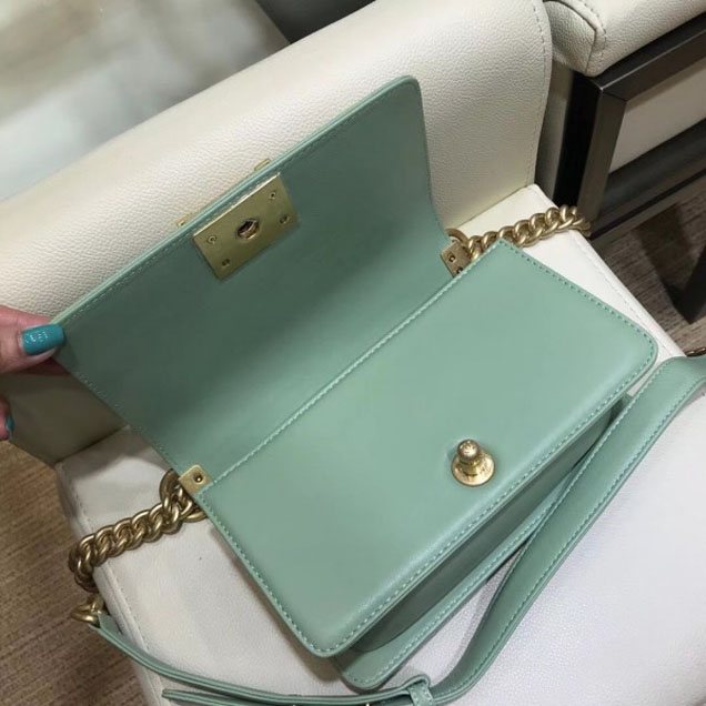 Chanel Small Lambskin Chevron Boy Flap Shoulder Bag Light Green with Gold Hardware 2018