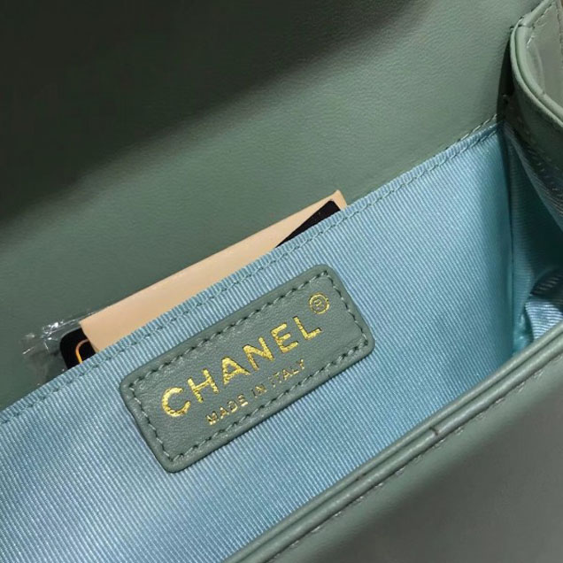 Chanel Small Lambskin Chevron Boy Flap Shoulder Bag Light Green with Gold Hardware 2018