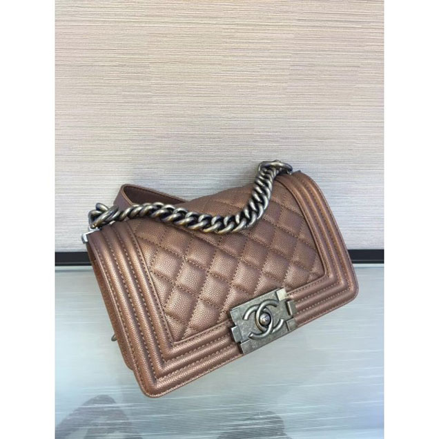 Chanel Small Boy Flap Shoulder Bag in Original Caviar Leather Bronze with Silver Hardware
