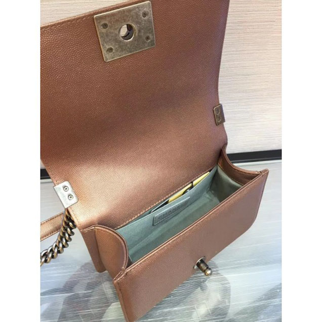 Chanel Small Boy Flap Shoulder Bag in Original Caviar Leather Bronze with Silver Hardware