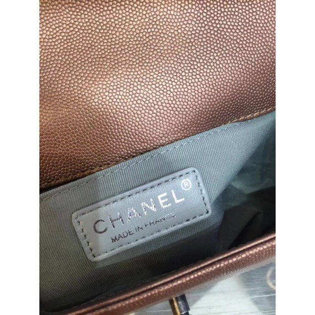 Chanel Small Boy Flap Shoulder Bag in Original Caviar Leather Bronze with Silver Hardware