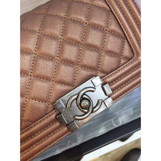Chanel Small Boy Flap Shoulder Bag in Original Caviar Leather Bronze with Silver Hardware