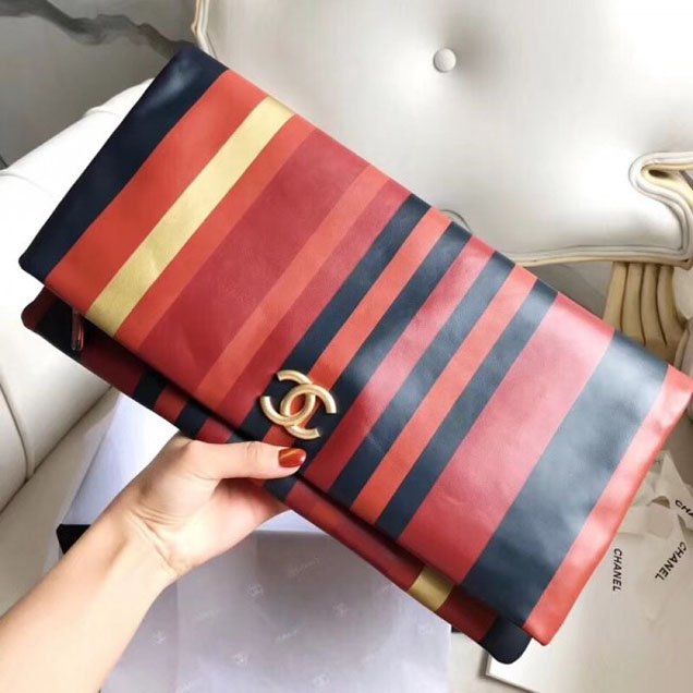 Chanel Striped Calfskin Greek Clutches Clutch Bag A57237 2018