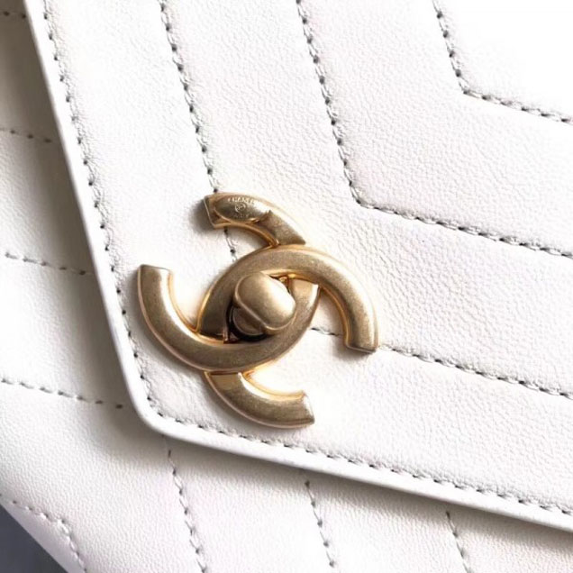 Chanel Chevron Chic Lambskin Gold-tone Metal Small Flap Bag A57431 White 2018