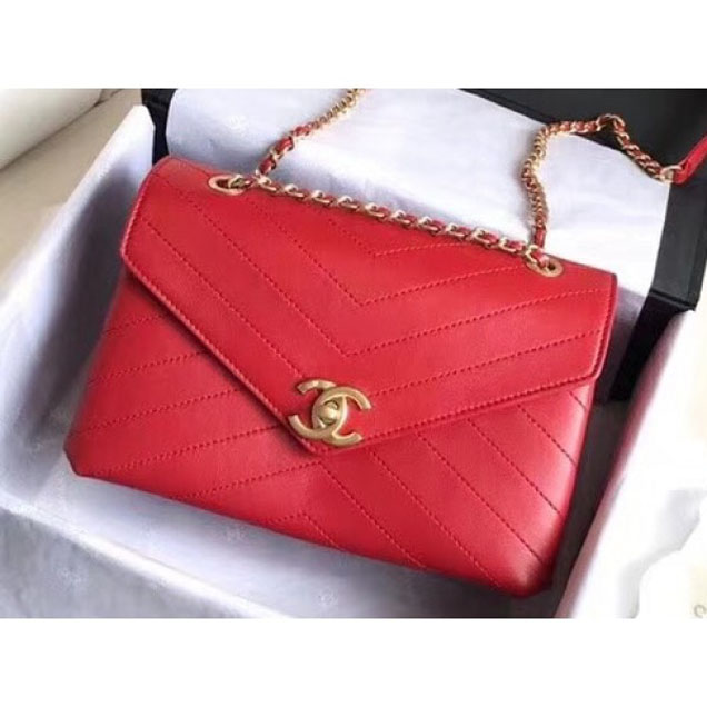 Chanel Chevron Chic Lambskin Gold-tone Metal Small Flap Bag A57431 Red 2018