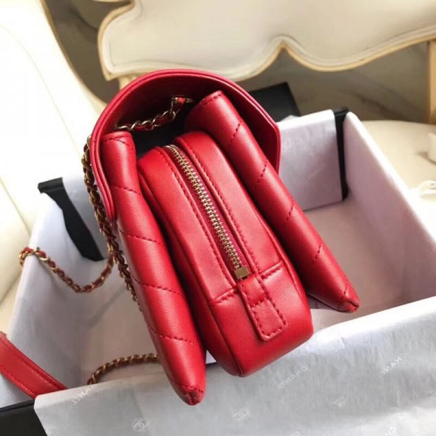 Chanel Chevron Chic Lambskin Gold-tone Metal Small Flap Bag A57431 Red 2018