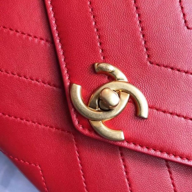 Chanel Chevron Chic Lambskin Gold-tone Metal Small Flap Bag A57431 Red 2018
