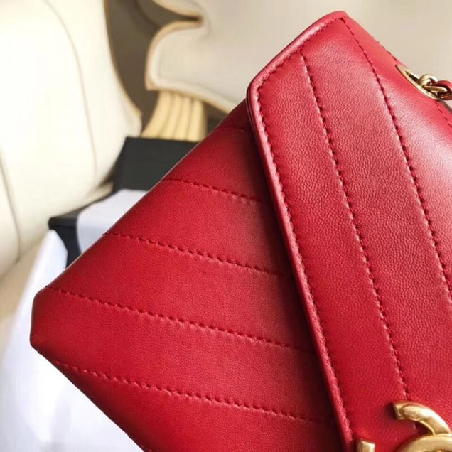 Chanel Chevron Chic Lambskin Gold-tone Metal Small Flap Bag A57431 Red 2018