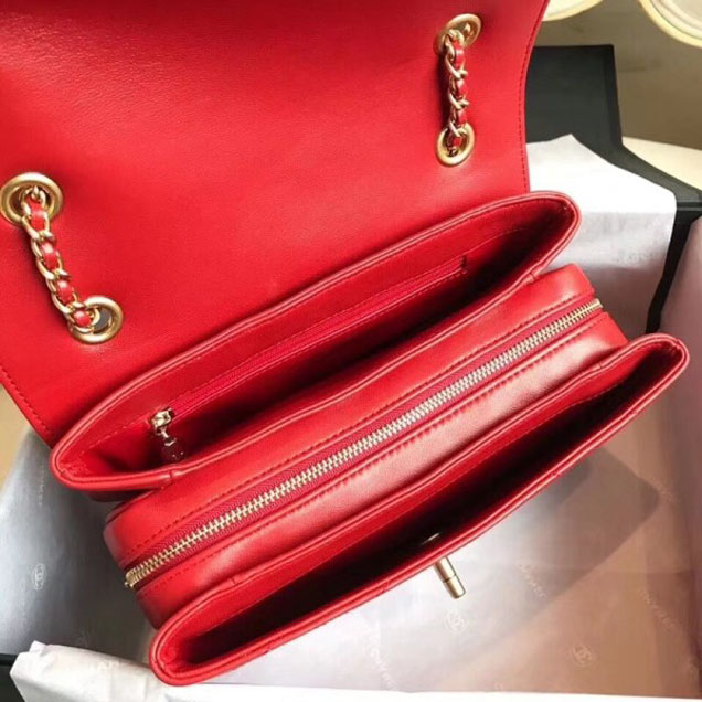 Chanel Chevron Chic Lambskin Gold-tone Metal Small Flap Bag A57431 Red 2018