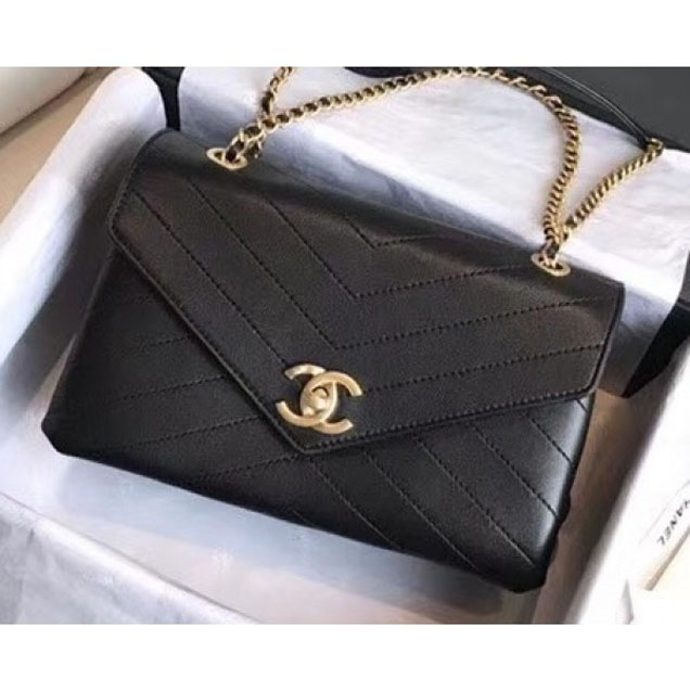 Chanel Chevron Chic Lambskin Gold-tone Metal Small Flap Bag A57431 Black 2018
