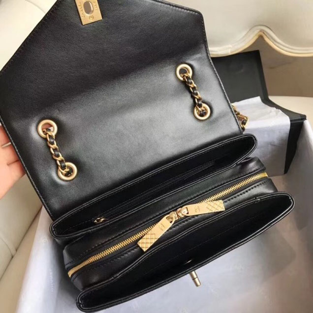 Chanel Chevron Chic Lambskin Gold-tone Metal Small Flap Bag A57431 Black 2018