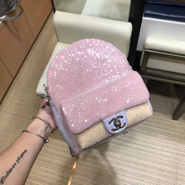 Chanel Sequins Flap Mini Backpack Bag A57418 Pink 2018