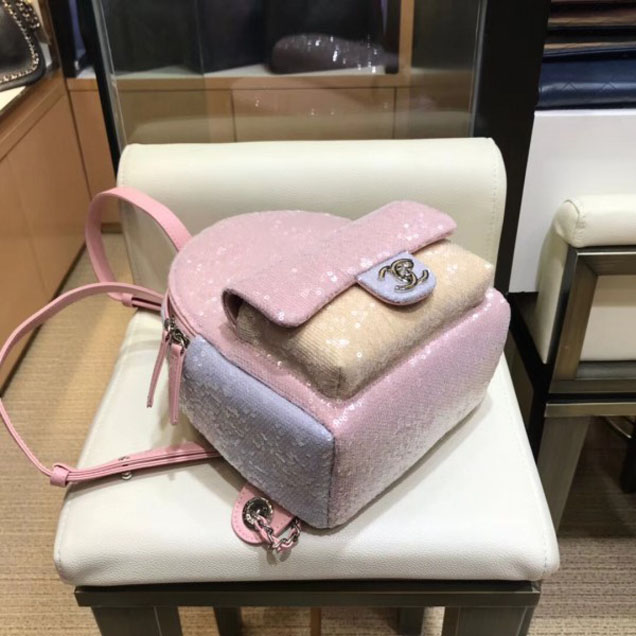 Chanel Sequins Flap Mini Backpack Bag A57418 Pink 2018