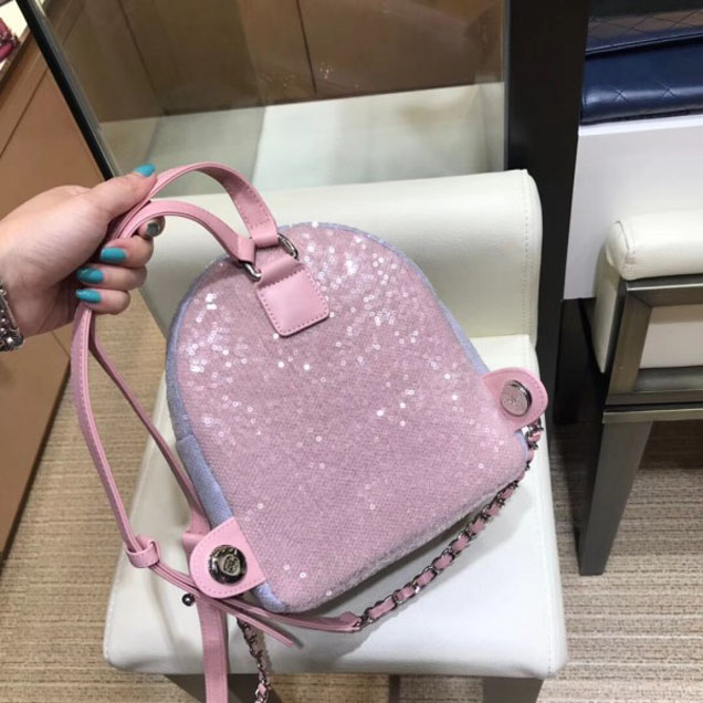 Chanel Sequins Flap Mini Backpack Bag A57418 Pink 2018