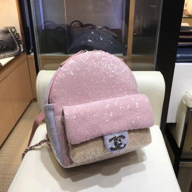 Chanel Sequins Flap Mini Backpack Bag A57418 Pink 2018