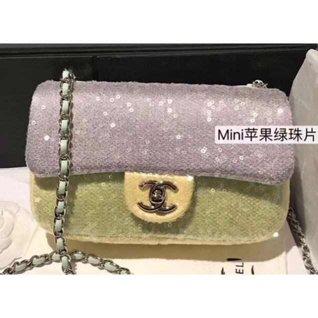 Chanel Sequins Flap Mini Bag A57412 Green 2018