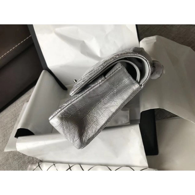 Chanel Crumpled Calfskin Chevron Classic Flap Medium Bag Silver 2018