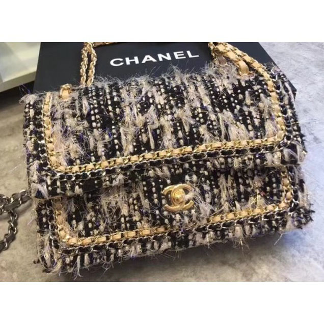 Chanel Chain Around Tweed Classic Flap Bag A1112 Apricot 2018