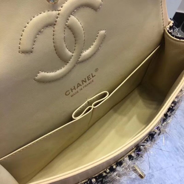 Chanel Chain Around Tweed Classic Flap Bag A1112 Apricot 2018