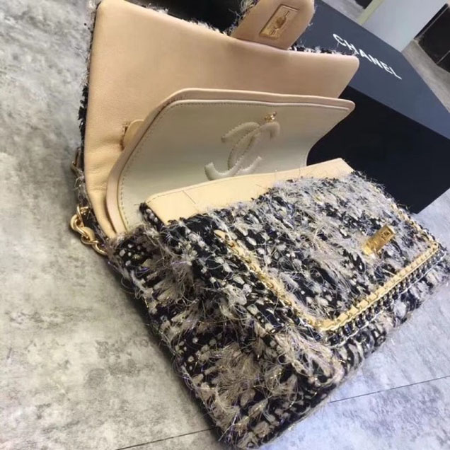 Chanel Chain Around Tweed Classic Flap Bag A1112 Apricot 2018
