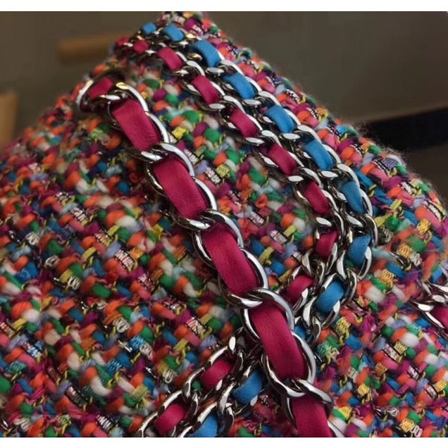 Chanel Chain Around Tweed Classic Flap Bag A1112 Fuchsia 2018