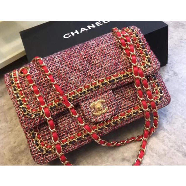 Chanel Chain Around Tweed Classic Flap Bag A1112 Red/Royal Blue 2018