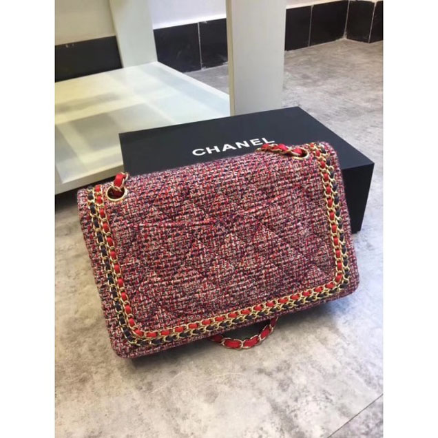Chanel Chain Around Tweed Classic Flap Bag A1112 Red/Royal Blue 2018