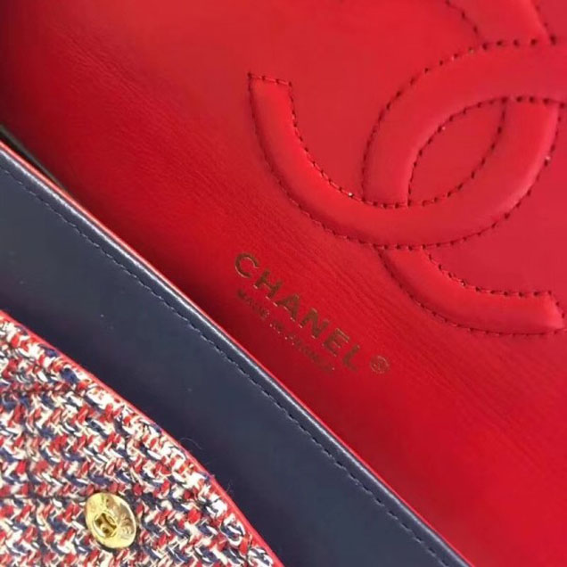 Chanel Chain Around Tweed Classic Flap Bag A1112 Red/Royal Blue 2018