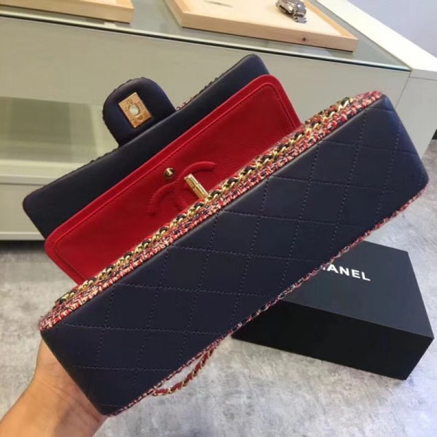 Chanel Chain Around Tweed Classic Flap Bag A1112 Red/Royal Blue 2018