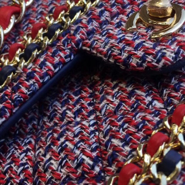 Chanel Chain Around Tweed Classic Flap Bag A1112 Red/Royal Blue 2018