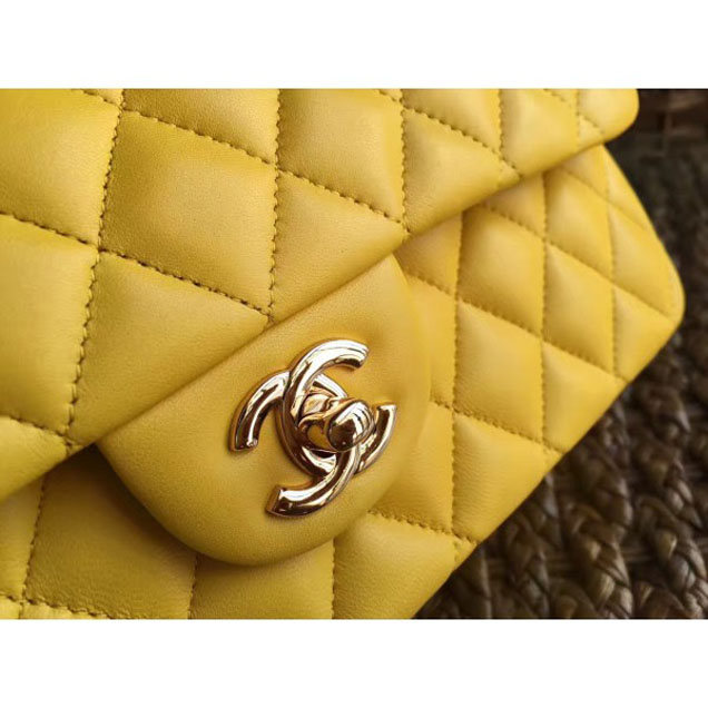 Chanel Classic Flap Medium Bag A1112 Yellow in Sheepskin Leather with Gold Hardware