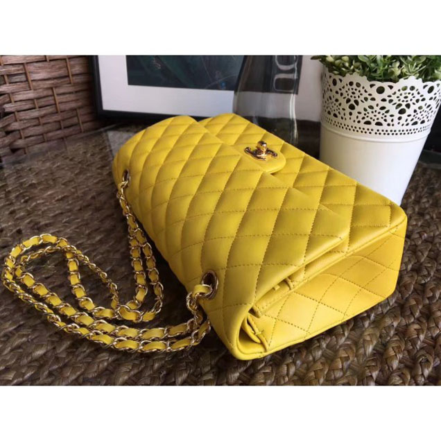 Chanel Classic Flap Medium Bag A1112 Yellow in Sheepskin Leather with Gold Hardware