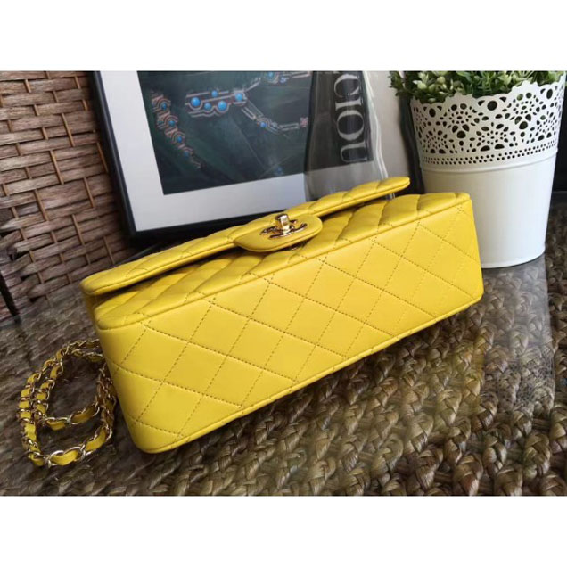 Chanel Classic Flap Medium Bag A1112 Yellow in Sheepskin Leather with Gold Hardware