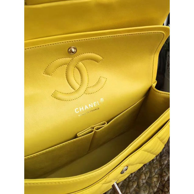 Chanel Classic Flap Medium Bag A1112 Yellow in Sheepskin Leather with Gold Hardware