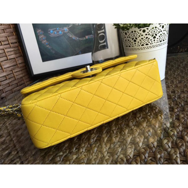Chanel Classic Flap Medium Bag A1112 Yellow in Sheepskin Leather with Silver Hardware