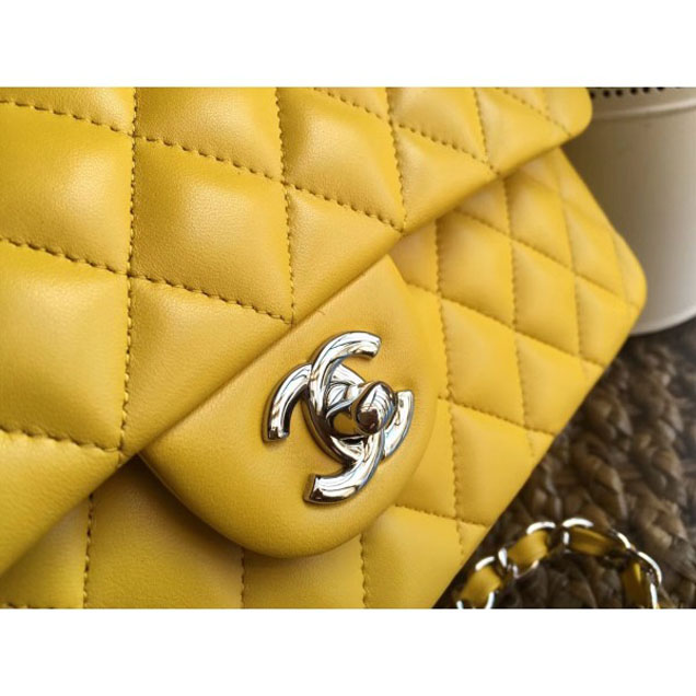 Chanel Classic Flap Medium Bag A1112 Yellow in Sheepskin Leather with Silver Hardware