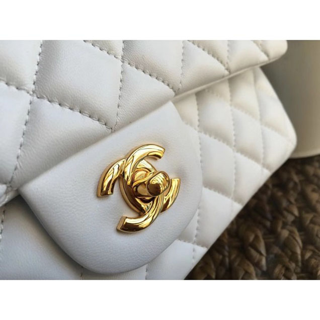 Chanel Classic Flap Medium Bag A1112 White in Sheepskin Leather with Gold Hardware