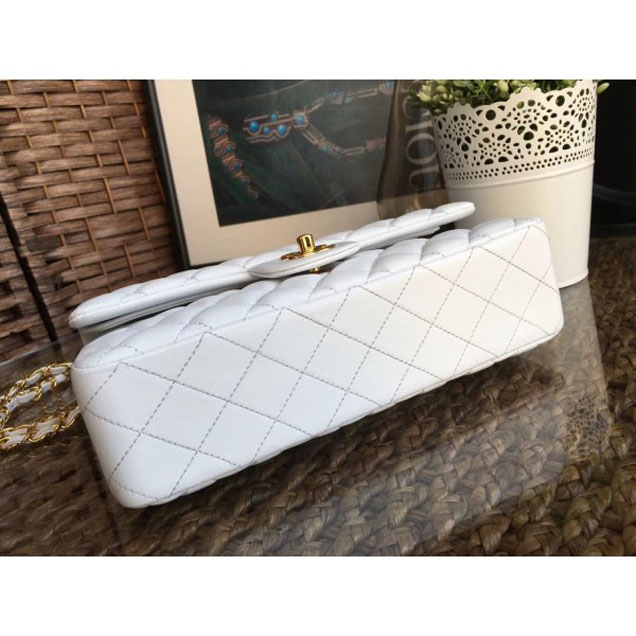 Chanel Classic Flap Medium Bag A1112 White in Sheepskin Leather with Gold Hardware