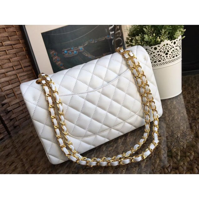 Chanel Classic Flap Medium Bag A1112 White in Sheepskin Leather with Gold Hardware