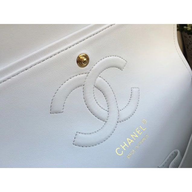 Chanel Classic Flap Medium Bag A1112 White in Sheepskin Leather with Gold Hardware