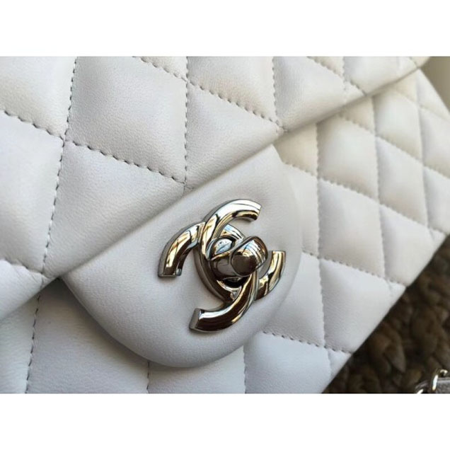 Chanel Classic Flap Medium Bag A1112 White in Sheepskin Leather with Silver Hardware