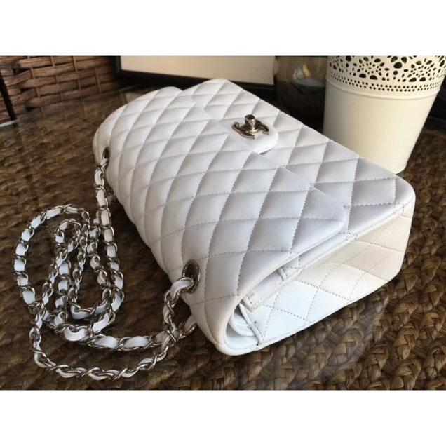 Chanel Classic Flap Medium Bag A1112 White in Sheepskin Leather with Silver Hardware
