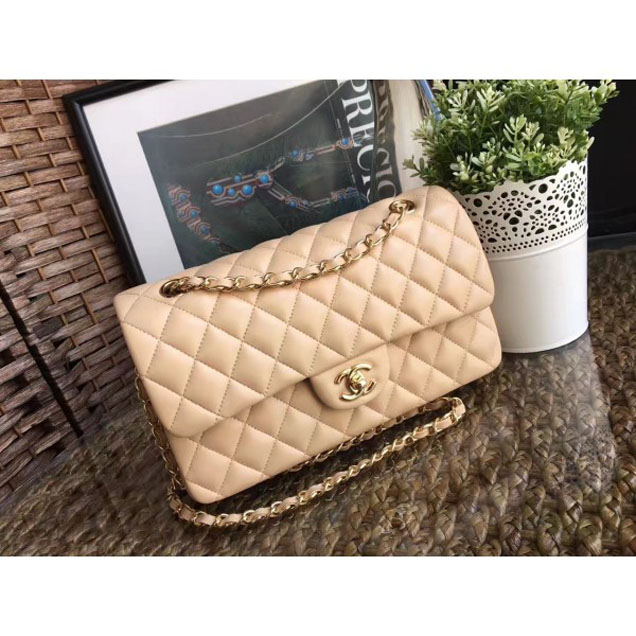 Chanel Classic Flap Medium Bag A1112 Apricot in Sheepskin Leather with Gold Hardware