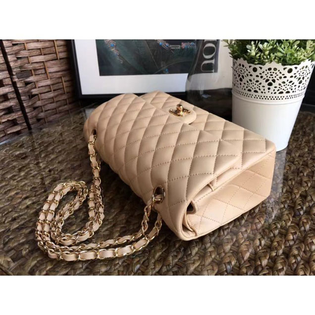 Chanel Classic Flap Medium Bag A1112 Apricot in Sheepskin Leather with Gold Hardware